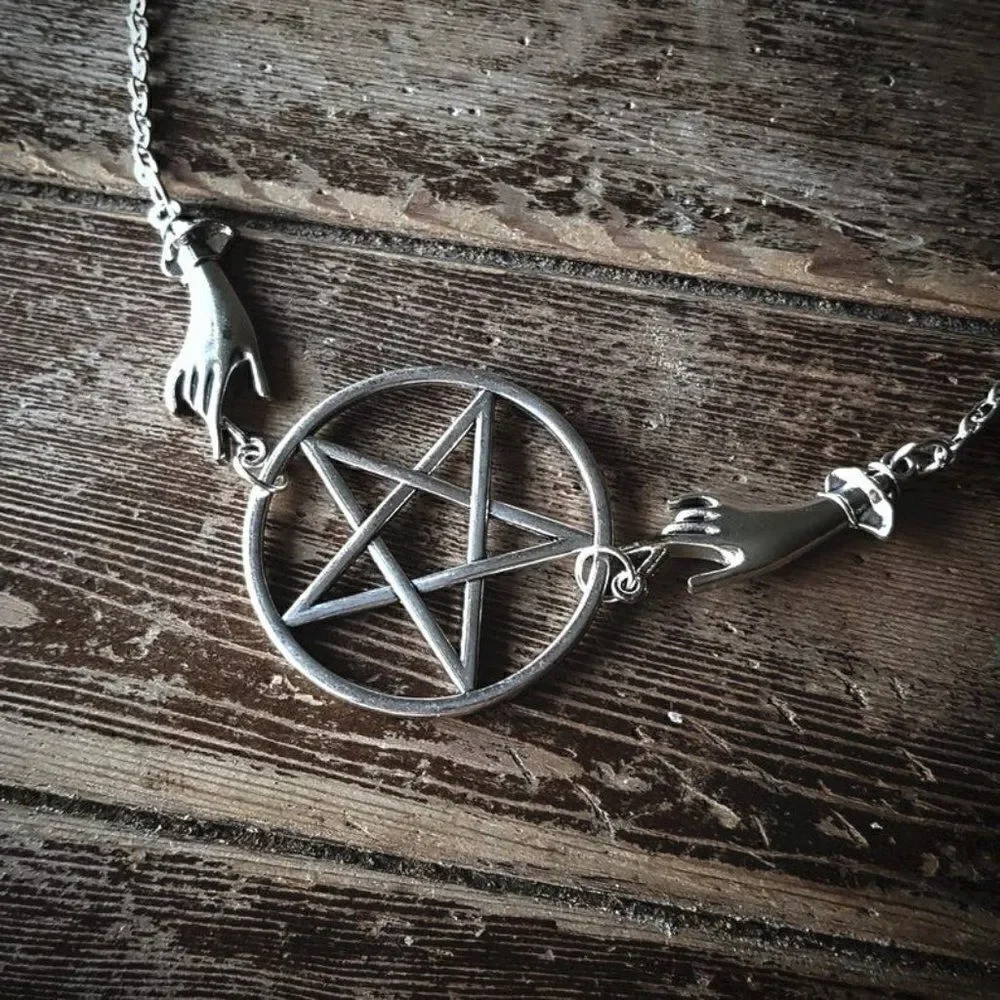 Large Silver Pentagram Collar Necklace